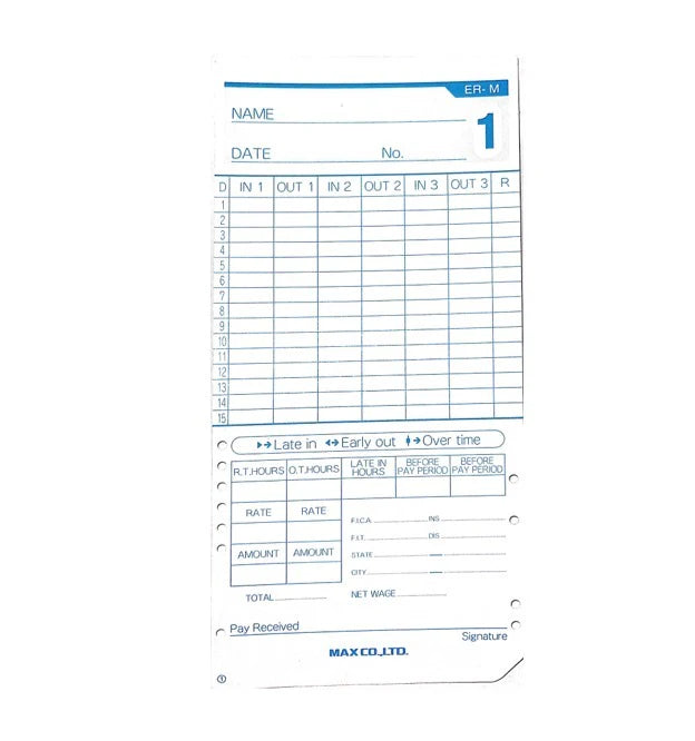 Paper Time Card Example Max ER1600 Monthly Paper Time Cards | UTR UAE