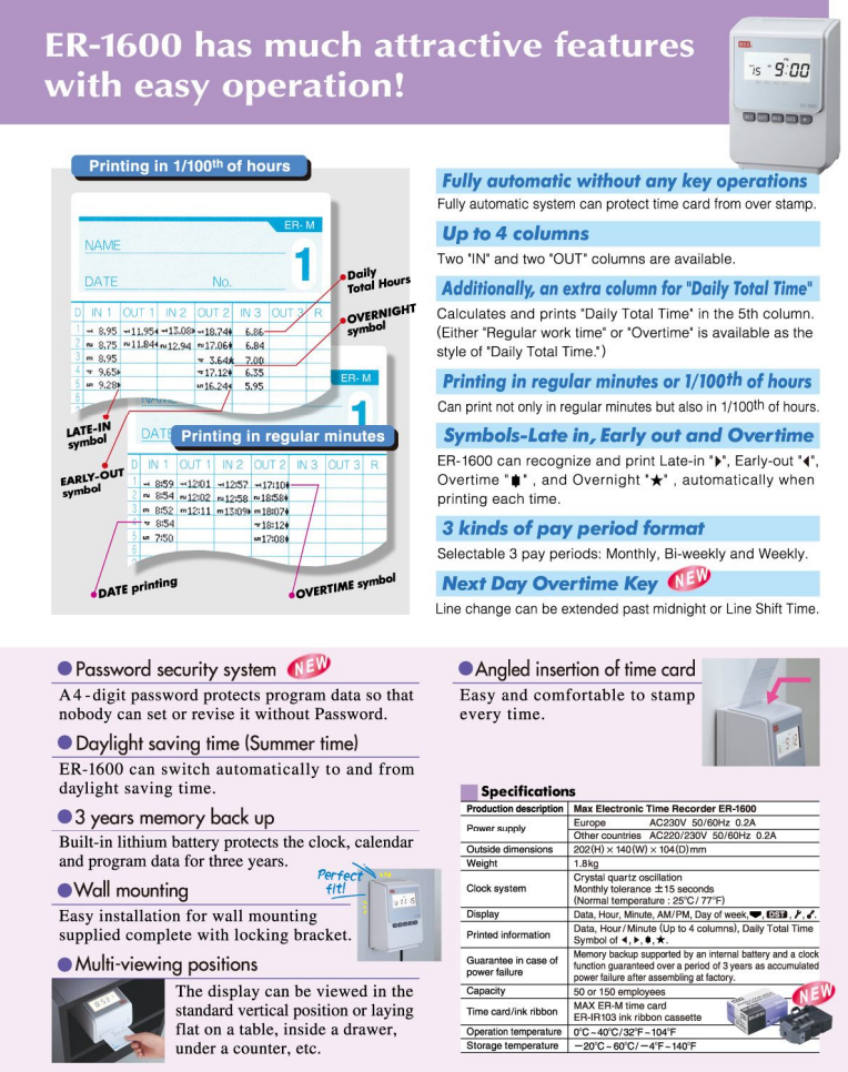 Max ER1600 Time Recorder