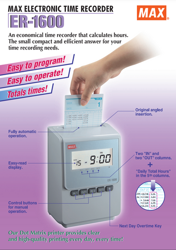 Max ER1600 Time Recorder - 0